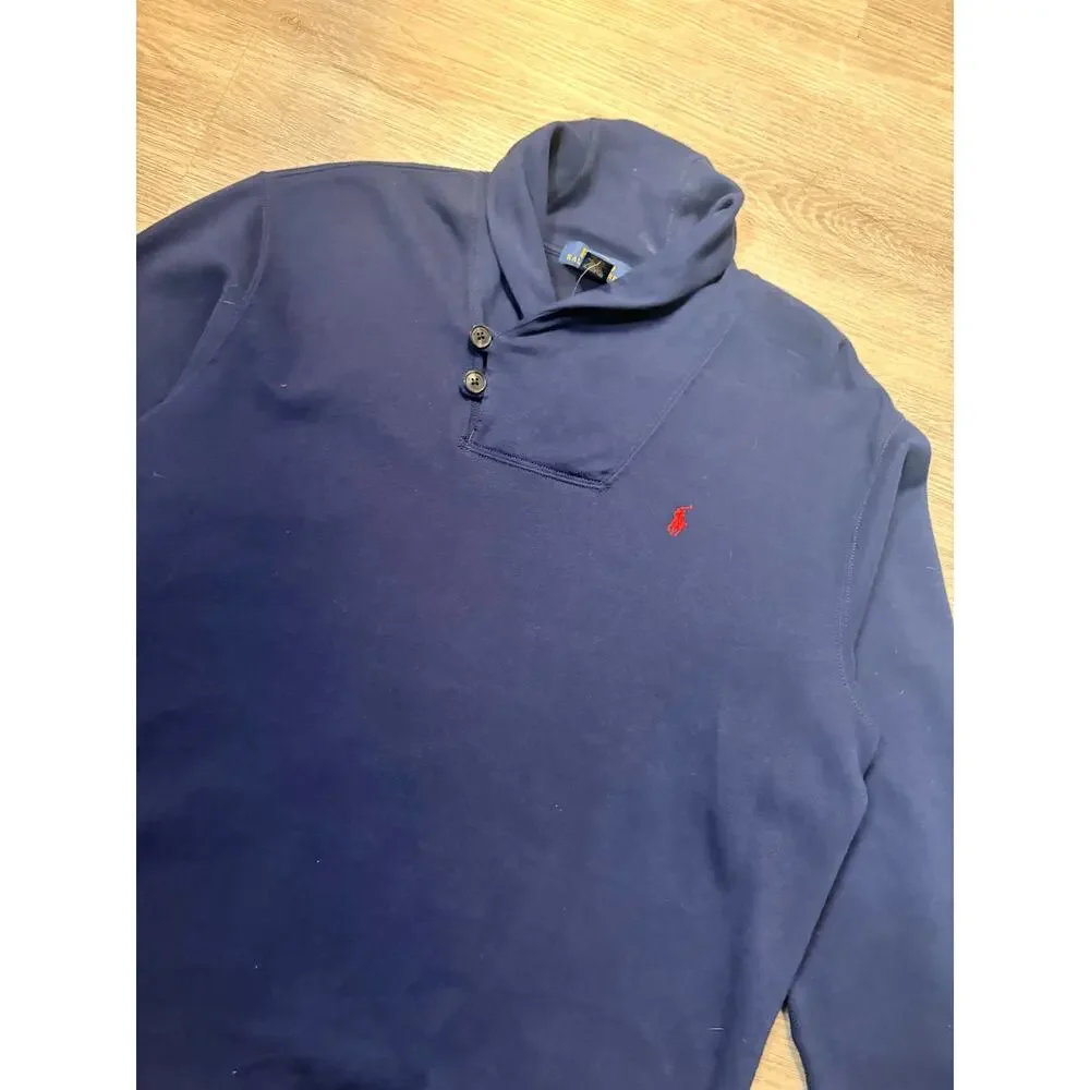 NWOT Boy's XL Polo Ralph Lauren Navy Fleece Shawl Collar Pullover Sweater Preppy